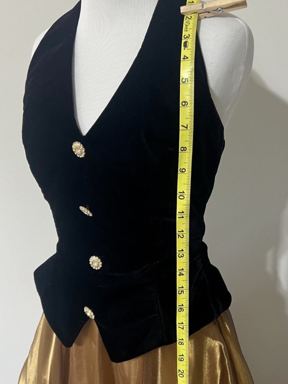 Vtg Gown Sz 6 Velvet Halter Formal Party Cocktail Prom Gold/Black Dave & Johnny - Picture 16 of 16